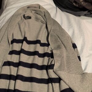 Women's Striped Gray and Navy Blue Sweater